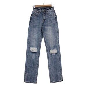 NWT MABASICS Jeans Size 25 High Waisted Tapered Distressed Straight Leg Preppy